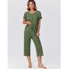 Ekouaer Capri Pajamas for Women Set Short Sleeve Lounge Set Soft Sleepwear Pullover Top and Pants(Army Green)