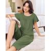 Ekouaer Capri Pajamas for Women Set Short Sleeve Lounge Set Soft Sleepwear Pullover Top and Pants(Army Green)