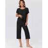 Ekouaer Capri Pajamas for Women Set Short Sleeve Lounge Set Soft Sleepwear Pullover Top and Pants(Black)