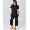 Ekouaer Capri Pajamas for Women Set Short Sleeve Lounge Set Soft Sleepwear Pullover Top and Pants(Black)