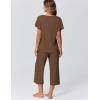 Ekouaer Capri Pajamas for Women Set Short Sleeve Lounge Set Soft Sleepwear Pullover Top and Pants(Brown)