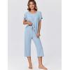 Ekouaer Capri Pajamas for Women Set Short Sleeve Lounge Set Soft Sleepwear Pullover Top and Pants(Clear Blue)