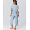 Ekouaer Capri Pajamas for Women Set Short Sleeve Lounge Set Soft Sleepwear Pullover Top and Pants(Clear Blue)