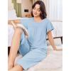 Ekouaer Capri Pajamas for Women Set Short Sleeve Lounge Set Soft Sleepwear Pullover Top and Pants(Clear Blue)