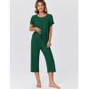 Ekouaer Capri Pajamas for Women Set Short Sleeve Lounge Set Soft Sleepwear Pullover Top and Pants(Green)
