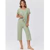 Ekouaer Capri Pajamas for Women Set Short Sleeve Lounge Set Soft Sleepwear Pullover Top and Pants(Ice Green)