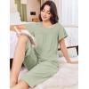 Ekouaer Capri Pajamas for Women Set Short Sleeve Lounge Set Soft Sleepwear Pullover Top and Pants(Ice Green)