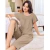 Ekouaer Capri Pajamas for Women Set Short Sleeve Lounge Set Soft Sleepwear Pullover Top and Pants(Khaki)