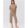 Ekouaer Capri Pajamas for Women Set Short Sleeve Lounge Set Soft Sleepwear Pullover Top and Pants(Khaki)