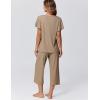 Ekouaer Capri Pajamas for Women Set Short Sleeve Lounge Set Soft Sleepwear Pullover Top and Pants(Khaki)