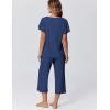 Ekouaer Capri Pajamas for Women Set Short Sleeve Lounge Set Soft Sleepwear Pullover Top and Pants(Navy Blue)