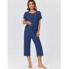 Ekouaer Capri Pajamas for Women Set Short Sleeve Lounge Set Soft Sleepwear Pullover Top and Pants(Navy Blue)