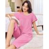 Ekouaer Capri Pajamas for Women Set Short Sleeve Lounge Set Soft Sleepwear Pullover Top and Pants(Pink)