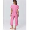 Ekouaer Capri Pajamas for Women Set Short Sleeve Lounge Set Soft Sleepwear Pullover Top and Pants(Pink)