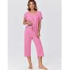 Ekouaer Capri Pajamas for Women Set Short Sleeve Lounge Set Soft Sleepwear Pullover Top and Pants(Pink)