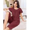 Ekouaer Capri Pajamas for Women Set Short Sleeve Lounge Set Soft Sleepwear Pullover Top and Pants(Wine Red)