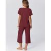 Ekouaer Capri Pajamas for Women Set Short Sleeve Lounge Set Soft Sleepwear Pullover Top and Pants(Wine Red)