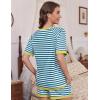 Ekouaer Pajamas for Women Short Sleeve Pjs Sets Crewneck Striped Tops and Shorts 2 Piece Lounge Sets with Pockets S-XXL(Blue White Stripe)