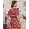 Ekouaer Pajamas for Women Short Sleeve Pjs Sets Crewneck Striped Tops and Shorts 2 Piece Lounge Sets with Pockets S-XXL(Grey Red Stripe)