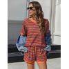 Ekouaer Pajamas for Women Short Sleeve Pjs Sets Crewneck Striped Tops and Shorts 2 Piece Lounge Sets with Pockets S-XXL(Grey Red Stripe)