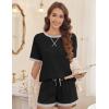 Ekouaer Pajamas for Women Short Sleeve Pjs Sets Crewneck Striped Tops and Shorts 2 Piece Lounge Sets with Pockets S-XXL(Solid-black)