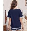 Ekouaer Pajamas for Women Short Sleeve Pjs Sets Crewneck Striped Tops and Shorts 2 Piece Lounge Sets with Pockets S-XXL(Solid-navy Blue)