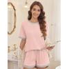 Ekouaer Pajamas for Women Short Sleeve Pjs Sets Crewneck Striped Tops and Shorts 2 Piece Lounge Sets with Pockets S-XXL(Solid-pink)