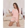 Ekouaer Pajamas for Women Short Sleeve Pjs Sets Crewneck Striped Tops and Shorts 2 Piece Lounge Sets with Pockets S-XXL(Solid-pink)