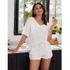 Ekouaer Womens 2 Piece Short Sleeve Waffle Knit V Neck Off Shoulder Casual Loose Fit Sweatsuit Outfits(White)