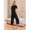 Ekouaer Women’s Pajama Sets Short Sleeve Sleepwear Button Up Pj Loungewear Top and Capri Pants with Pockets(Black 1)