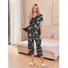 Ekouaer Women’s Pajama Sets Short Sleeve Sleepwear Button Up Pj Loungewear Top and Capri Pants with Pockets(Black Floral)