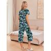 Ekouaer Women’s Pajama Sets Short Sleeve Sleepwear Button Up Pj Loungewear Top and Capri Pants with Pockets(Black and Blue Floral)