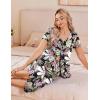 Ekouaer Women’s Pajama Sets Short Sleeve Sleepwear Button Up Pj Loungewear Top and Capri Pants with Pockets(Black and Pink Floral)