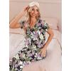 Ekouaer Women’s Pajama Sets Short Sleeve Sleepwear Button Up Pj Loungewear Top and Capri Pants with Pockets(Black and Pink Floral)