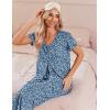 Ekouaer Women’s Pajama Sets Short Sleeve Sleepwear Button Up Pj Loungewear Top and Capri Pants with Pockets(Blue Flower)