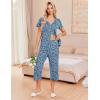 Ekouaer Women’s Pajama Sets Short Sleeve Sleepwear Button Up Pj Loungewear Top and Capri Pants with Pockets(Blue Flower)