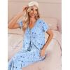 Ekouaer Women’s Pajama Sets Short Sleeve Sleepwear Button Up Pj Loungewear Top and Capri Pants with Pockets(Blue Star)