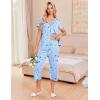 Ekouaer Women’s Pajama Sets Short Sleeve Sleepwear Button Up Pj Loungewear Top and Capri Pants with Pockets(Blue Star)