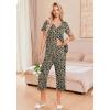 Ekouaer Women’s Pajama Sets Short Sleeve Sleepwear Button Up Pj Loungewear Top and Capri Pants with Pockets(Brown Leopard)