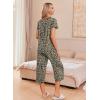 Ekouaer Women’s Pajama Sets Short Sleeve Sleepwear Button Up Pj Loungewear Top and Capri Pants with Pockets(Brown Leopard)