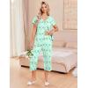 Ekouaer Women’s Pajama Sets Short Sleeve Sleepwear Button Up Pj Loungewear Top and Capri Pants with Pockets(Butterfly Green)