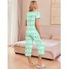Ekouaer Women’s Pajama Sets Short Sleeve Sleepwear Button Up Pj Loungewear Top and Capri Pants with Pockets(Butterfly Green)