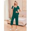 Ekouaer Women’s Pajama Sets Short Sleeve Sleepwear Button Up Pj Loungewear Top and Capri Pants with Pockets(Dark Green)