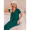 Ekouaer Women’s Pajama Sets Short Sleeve Sleepwear Button Up Pj Loungewear Top and Capri Pants with Pockets(Dark Green)