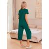 Ekouaer Women’s Pajama Sets Short Sleeve Sleepwear Button Up Pj Loungewear Top and Capri Pants with Pockets(Dark Green)