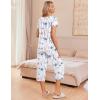 Ekouaer Women’s Pajama Sets Short Sleeve Sleepwear Button Up Pj Loungewear Top and Capri Pants with Pockets(Floral White)