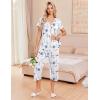 Ekouaer Women’s Pajama Sets Short Sleeve Sleepwear Button Up Pj Loungewear Top and Capri Pants with Pockets(Floral White)