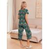 Ekouaer Women’s Pajama Sets Short Sleeve Sleepwear Button Up Pj Loungewear Top and Capri Pants with Pockets(Green Floral)