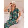 Ekouaer Women’s Pajama Sets Short Sleeve Sleepwear Button Up Pj Loungewear Top and Capri Pants with Pockets(Green Floral)