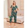 Ekouaer Women’s Pajama Sets Short Sleeve Sleepwear Button Up Pj Loungewear Top and Capri Pants with Pockets(Green Floral)
